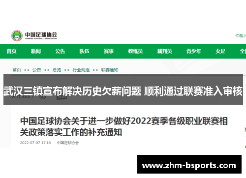 武汉三镇宣布解决历史欠薪问题 顺利通过联赛准入审核