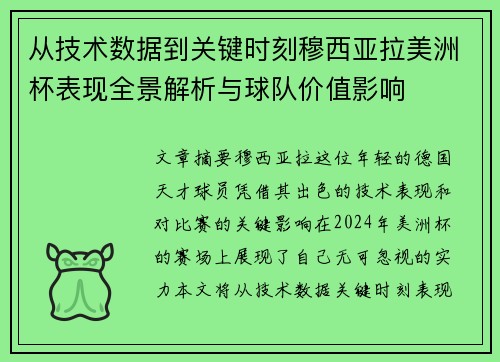 从技术数据到关键时刻穆西亚拉美洲杯表现全景解析与球队价值影响