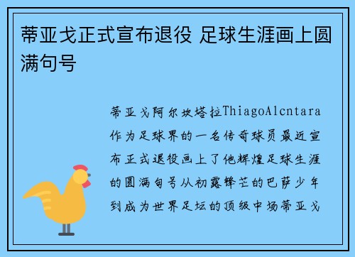 蒂亚戈正式宣布退役 足球生涯画上圆满句号 蒂亚戈正式宣布退役 足球生涯画上圆满句号