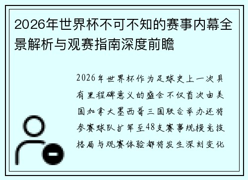 2026年世界杯不可不知的赛事内幕全景解析与观赛指南深度前瞻